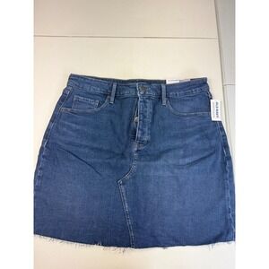 Old Navy High-Rise Denim Skirt Raw Hem Button Front Dark Wash Women's Size 12